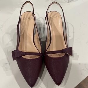 Jones New York Women's Burgundy Slingback Pointed Toe Kitten Heels with Bow